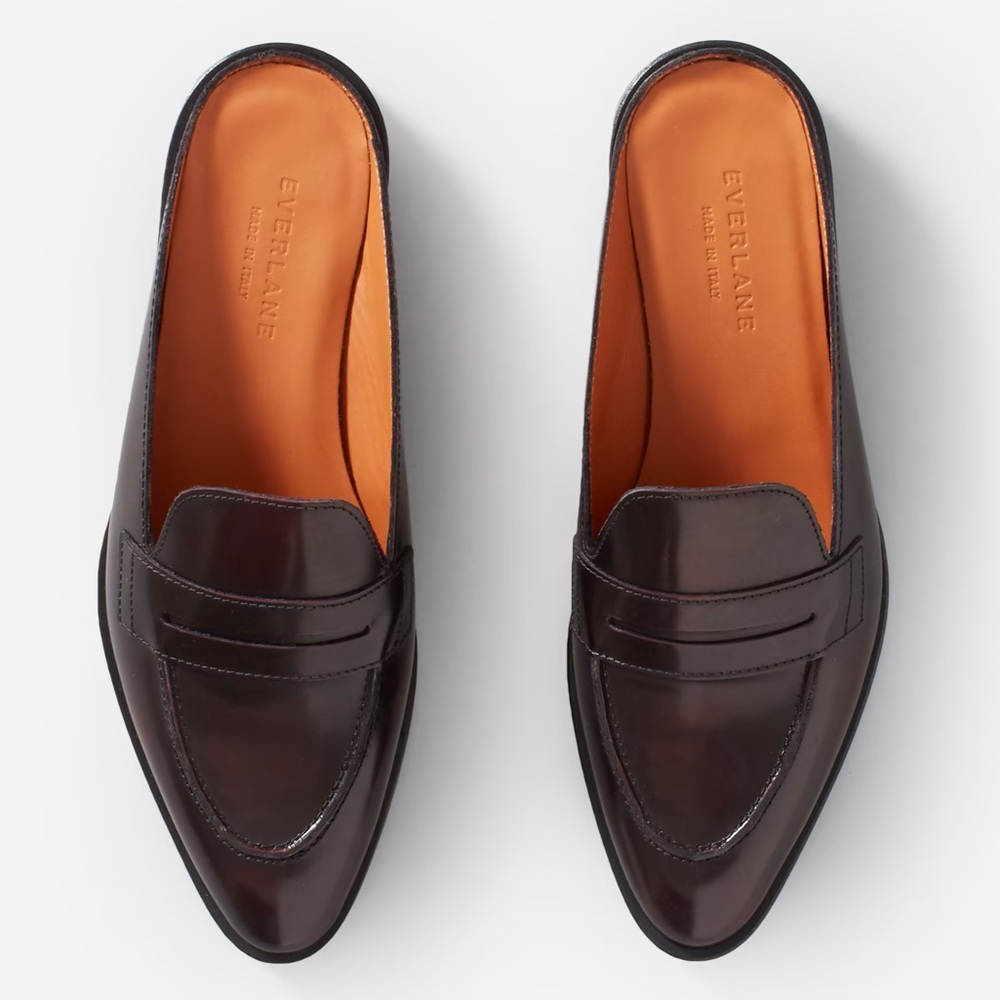 EVERLANE The Modern Penny Loafer Mule in Burgundy Slip On Leather Size 8 NEW